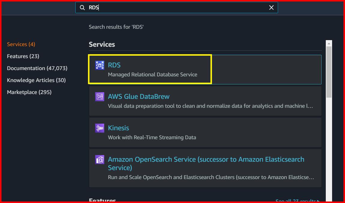 Picture showing the RDS option in the search result